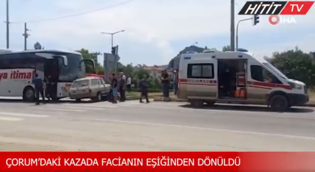Osmancık ilçesinde yolcu otobüsü ile otomobilin çarpıştı