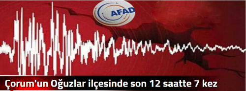 Çorum'un Oğuzlar ilçesinde son 12 saatte 7 kez Deprem oldu!