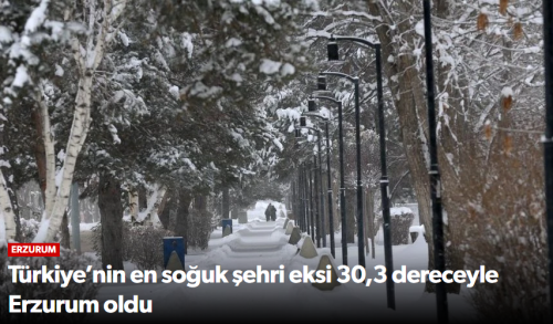 Türkiye’nin En Soğuk Şehri Eksi 30,3  Erzurum Oldu