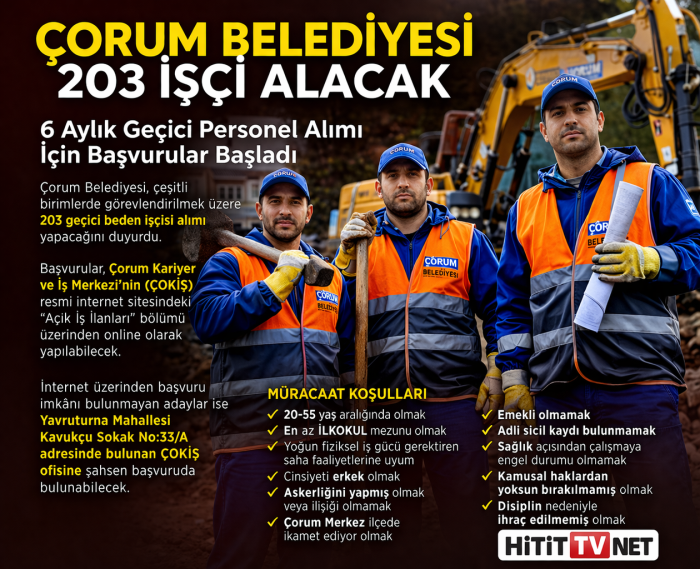 Çorum Belediyesi 203 İşci Alacak