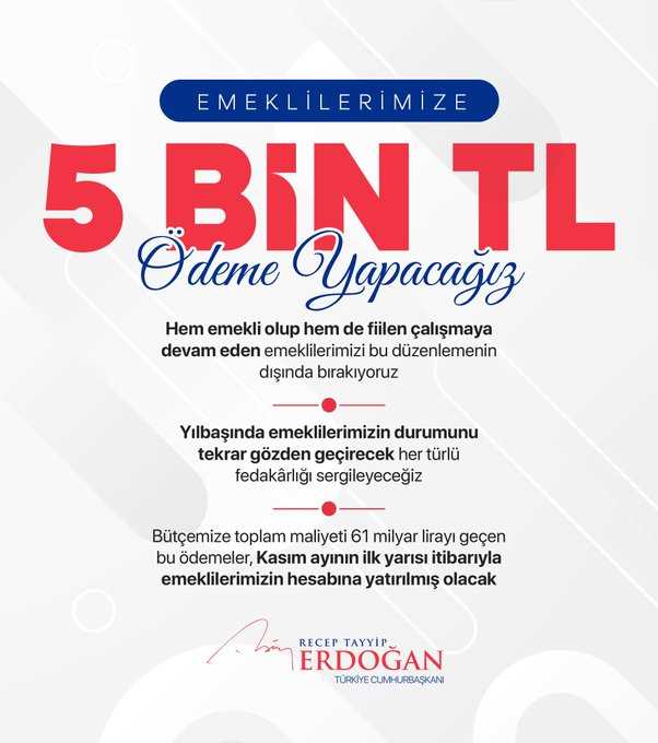 Emekliye 100.Yıl İkramiyesi 5 Bin TL