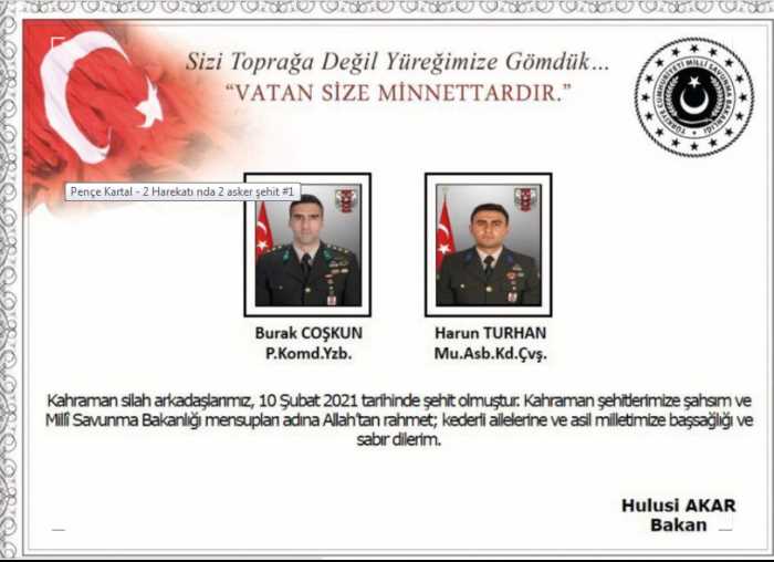 Gara bölgesinde İki Askerimiz  Şehit oldu